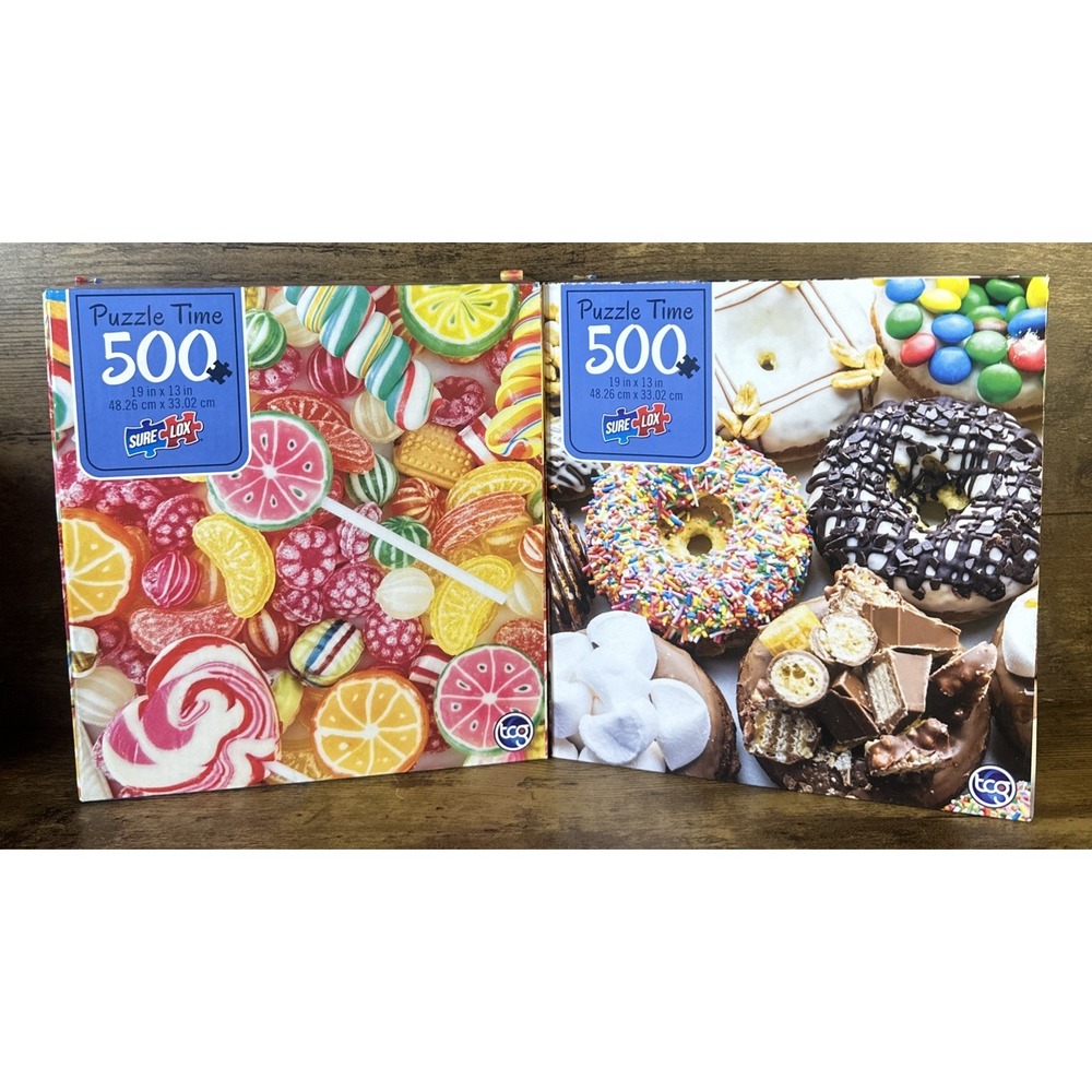 TCG Puzzle Time Sure Lox "Fruit Candy" & "Doughnuts" 500 Piece Jigsaw Puzzle–New
